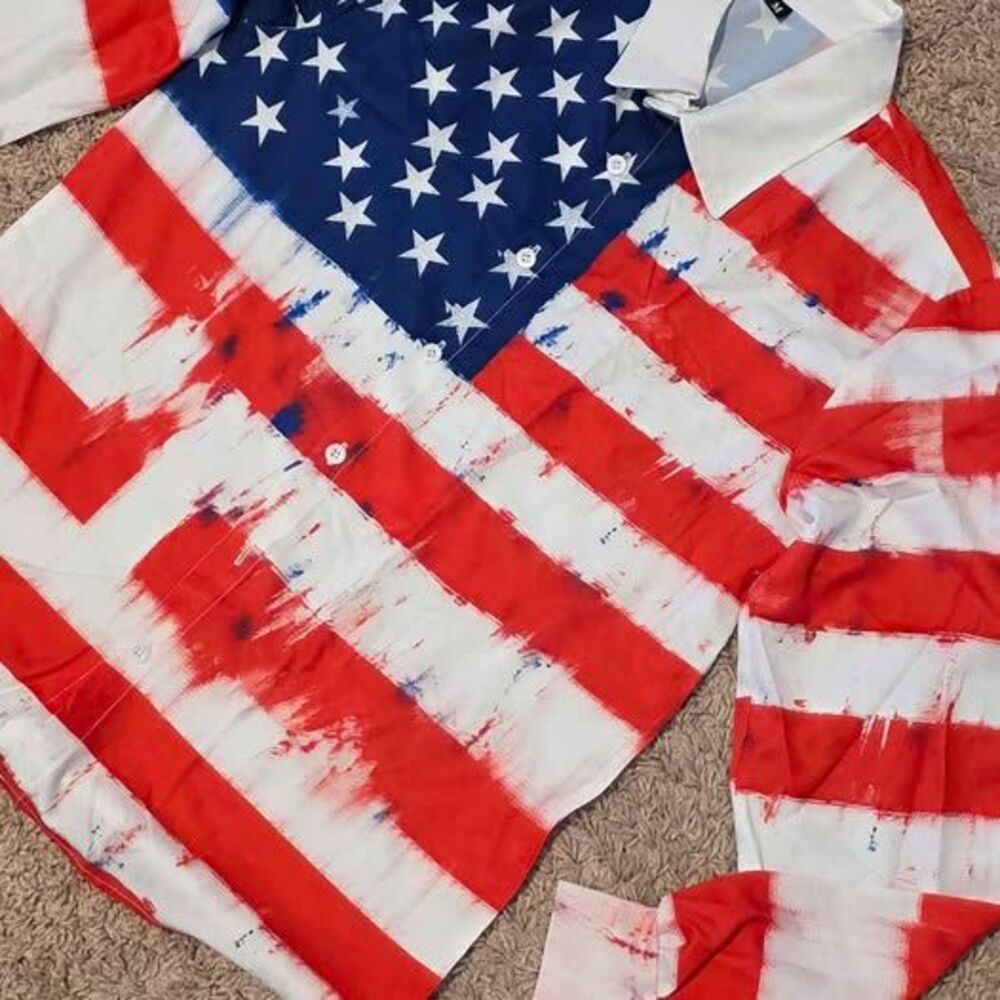 American Flag Print Unisex long Sleeves Women's Medium Shirt